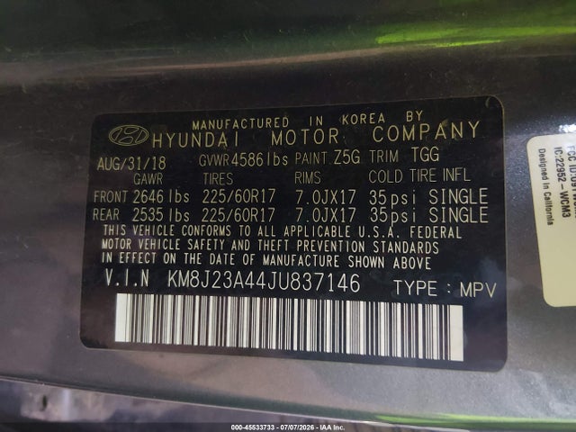 Hyundai TUCSON SE 2018 KM8J23A44JU837146 Image 9