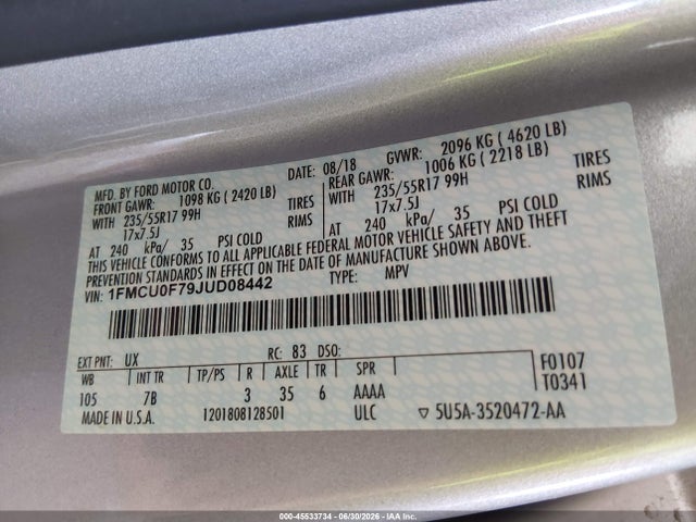 Ford ESCAPE S 2018 1FMCU0F79JUD08442 Image 9