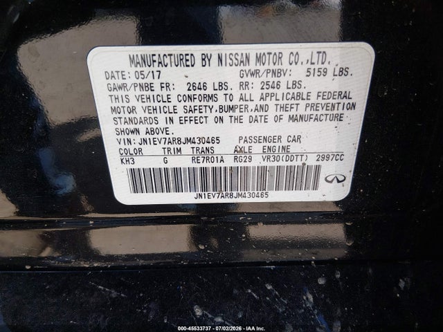 2018 Infiniti Q50 3.0t Luxe მანქანა იყიდება აუქციონზე, vin: JN1EV7AR8JM430465, აუქციონის ნომერი: 45533737