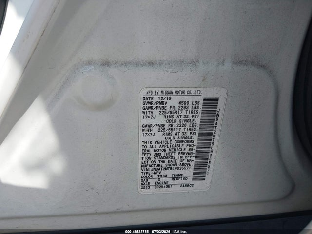 Nissan Rogue Sv Fwd 2020 JN8AT2MT5LW035571 Image 9
