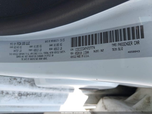 45533764 :رقم المزاد ، 1C3CCCCGXFN727774 vin ، 2015 Chrysler 200 C مزاد بيع