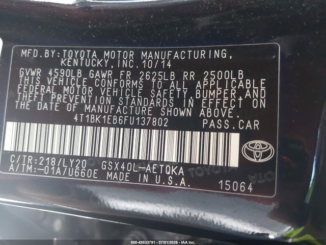 4T1BK1EB6FU137802 Toyota Avalon Xle Touring Se