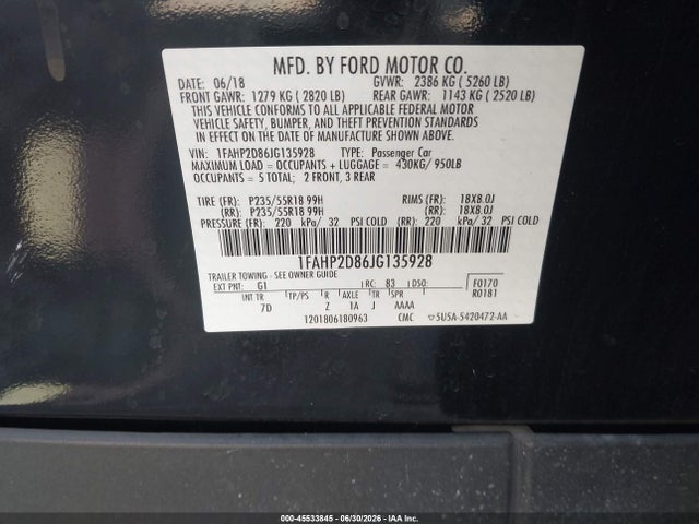 Ford TAURUS SE 2018 1FAHP2D86JG135928 Image 9