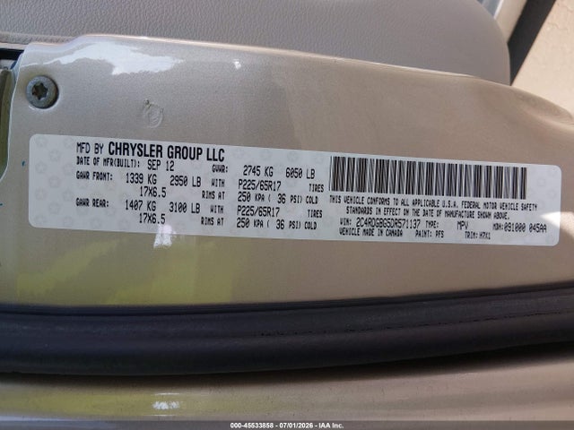 Auction sale of the 2013 Dodge Grand Caravan Se, vin: 2C4RDGBG5DR571137, lot number: 45533858