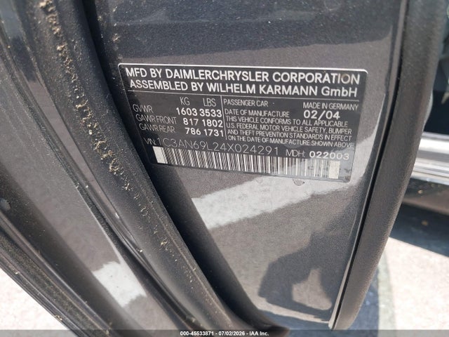 Aukcja sprzedaży 2004 Chrysler Crossfire, vin: 1C3AN69L24X024291, numer aukcji: 45533871