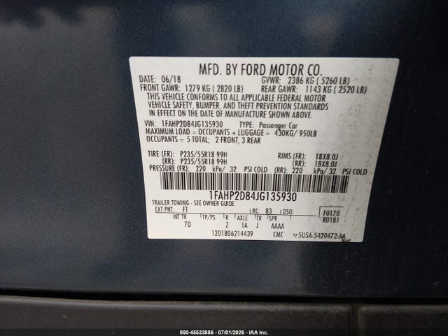 Ford TAURUS SE 2018 1FAHP2D84JG135930 Image 9