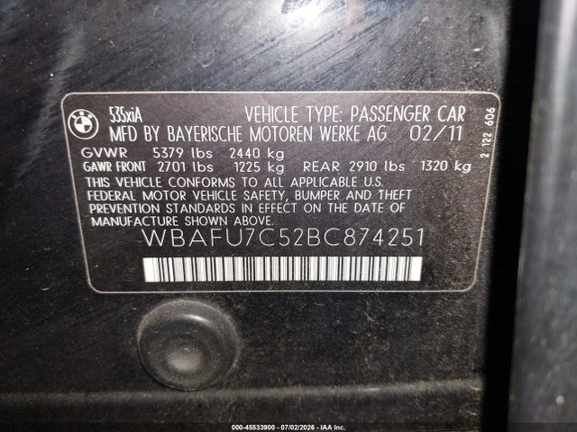 Aukcja sprzedaży 2011 Bmw 535i Xdrive, vin: WBAFU7C52BC874251, numer aukcji: 45533900