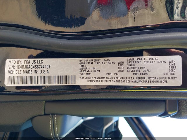 2025 Jeep Grand Cherokee L Altitude X 4x4 მანქანა იყიდება აუქციონზე, vin: 1C4RJKAG4S8744197, აუქციონის ნომერი: 45533917