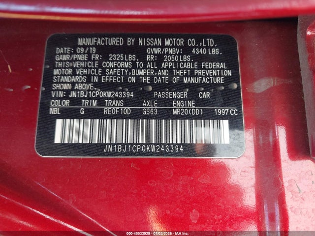 JN1BJ1CP0KW243394 Nissan Rogue Sport S