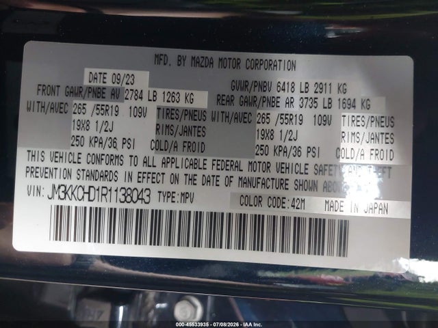Aukcja sprzedaży 2024 Mazda Cx-90 3.3 Turbo Preferred Plus, vin: JM3KKCHD1R1138043, numer aukcji: 45533935