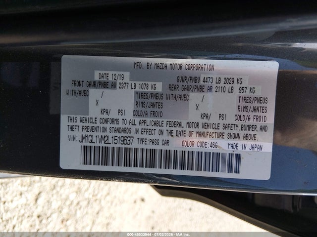Продажа на аукционе авто 2020 Mazda Mazda6 Touring, vin: JM1GL1VM2L1519637, номер лота: 45533944
