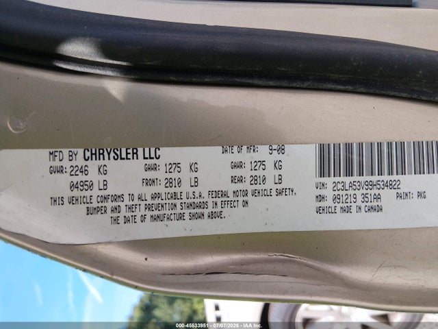 Продажа на аукционе авто 2009 Chrysler 300 Touring, vin: 2C3LA53V99H534822, номер лота: 45533951