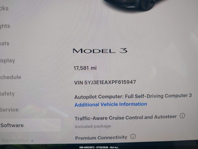 Продаж на аукціоні авто 2023 Tesla Model 3 Rear-wheel Drive, vin: 5YJ3E1EAXPF615947, номер лоту: 45533972
