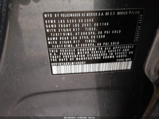 2020 Volkswagen Tiguan 2.0t S მანქანა იყიდება აუქციონზე, vin: 3VV1B7AXXLM149201, აუქციონის ნომერი: 45533978