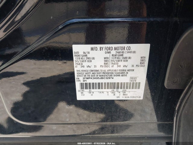 Auction sale of the 2018 Ford Edge Titanium, vin: 2FMPK3K85JBC32974, lot number: 45533981