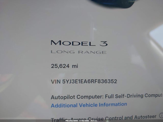 Продаж на аукціоні авто 2024 Tesla Model 3 Long Range Dual Motor All-wheel Drive/rear-wheel Drive, vin: 5YJ3E1EA6RF836352, номер лоту: 45533999