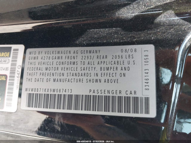 Продажа на аукционе авто 2009 Volkswagen Rabbit S, vin: WVWBB71KX9W087413, номер лота: 45534018