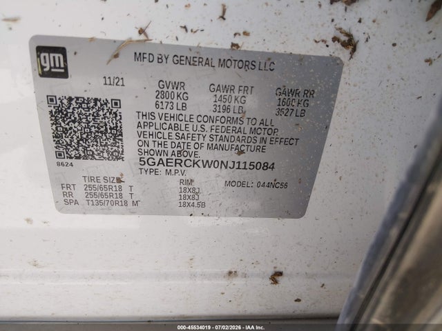 45534019 :رقم المزاد ، 5GAERCKW0NJ115084 vin ، 2022 Buick Enclave Premium مزاد بيع