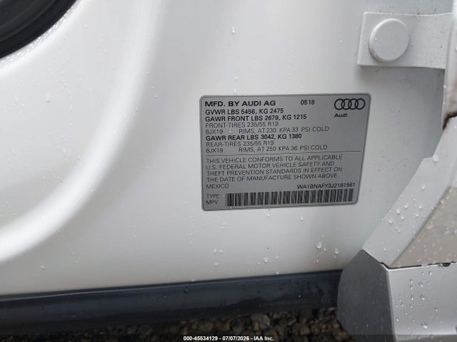 Продаж на аукціоні авто 2018 Audi Q5 2.0t Premium/2.0t Tech Premium, vin: WA1BNAFY3J2181561, номер лоту: 45534129