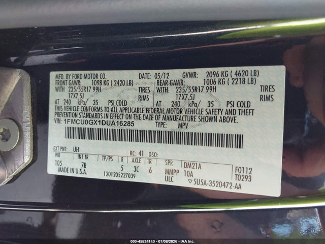 2013 Ford Escape Se მანქანა იყიდება აუქციონზე, vin: 1FMCU0GX1DUA16285, აუქციონის ნომერი: 45534140