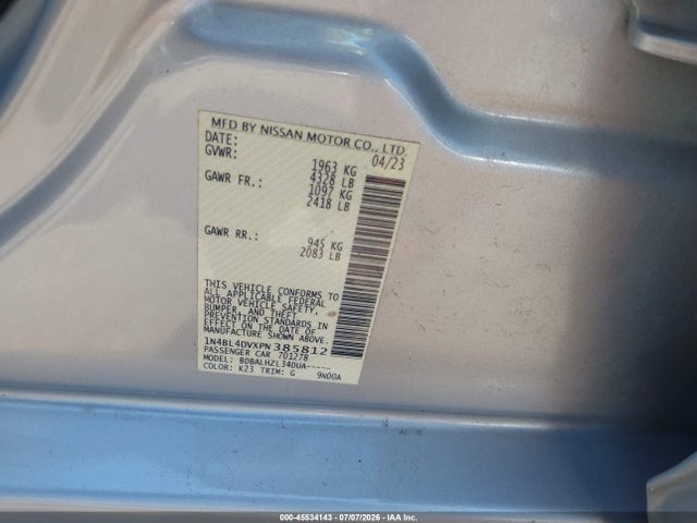 45534143 :رقم المزاد ، 1N4BL4DVXPN385812 vin ، 2023 Nissan Altima Sv Fwd مزاد بيع