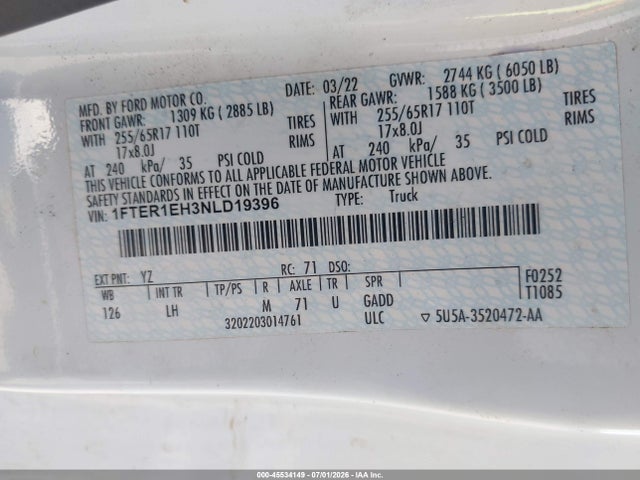 Ford Ranger Xlt 2022 1FTER1EH3NLD19396 Image 9