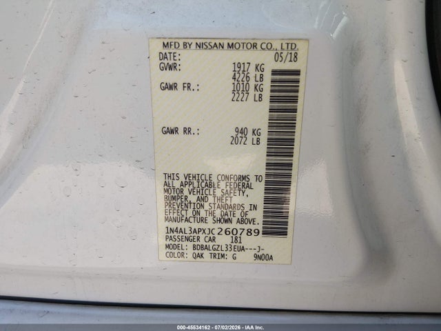 Nissan Altima 2.5 S 2018 1N4AL3APXJC260789 Image 9