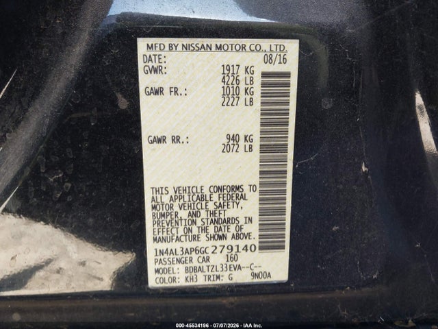 Nissan Altima 2.5 Sl 2016 1N4AL3AP6GC279140 Image 9
