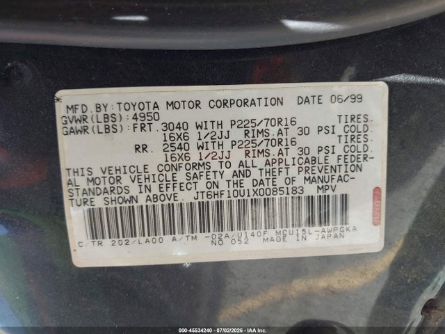 1999 Lexus Rx 300 მანქანა იყიდება აუქციონზე, vin: JT6HF10U1X0085183, აუქციონის ნომერი: 45534240