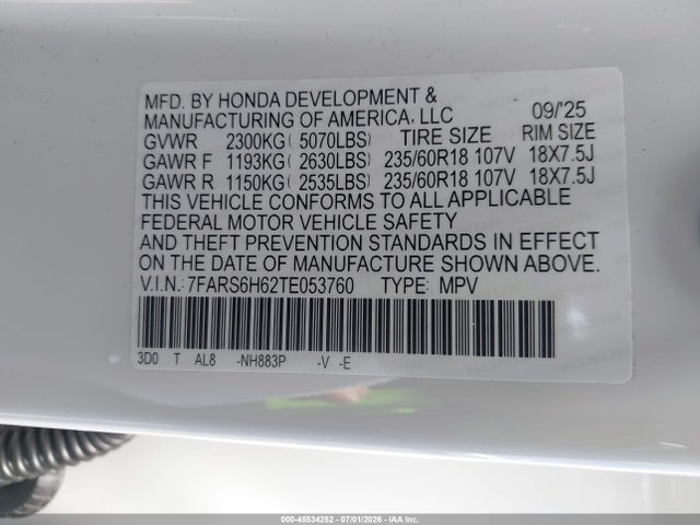 7FARS6H62TE053760 Honda Cr-v Hybrid Awd Trailsport