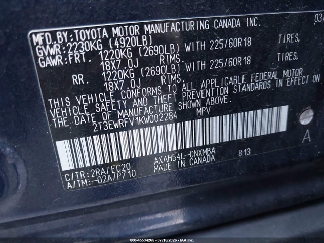 2T3EWRFV1KW002284 Toyota Rav4 Hybrid Xse