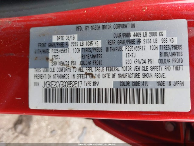 Aukcja sprzedaży 2016 Mazda Cx-5 Touring, vin: JM3KE2CY9G0852517, numer aukcji: 45534276