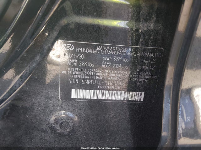 5NPD74LF1LH607018 Hyundai ELANTRA SE