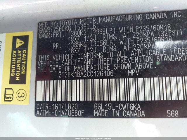 Aukcja sprzedaży 2012 Lexus Rx 350, vin: 2T2BK1BA2CC126106, numer aukcji: 45534315