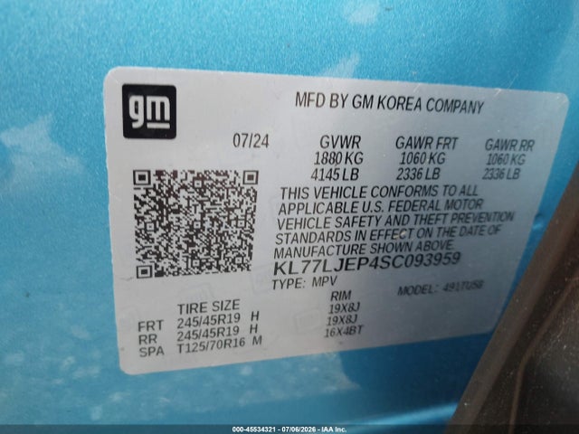 Продажа на аукционе авто 2025 Chevrolet Trax Fwd 2rs, vin: KL77LJEP4SC093959, номер лота: 45534321