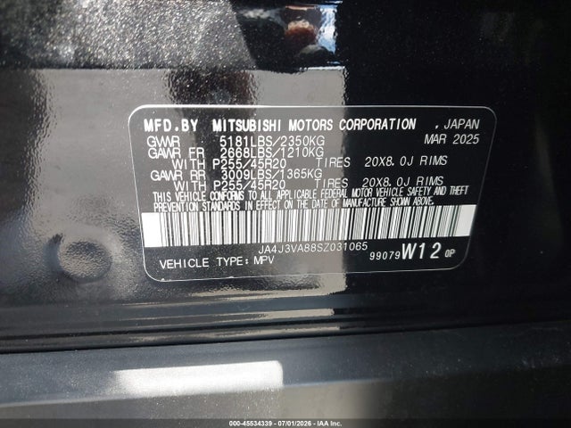 Продаж на аукціоні авто 2025 Mitsubishi Outlander Se 2.5 2wd, vin: JA4J3VA88SZ031065, номер лоту: 45534339