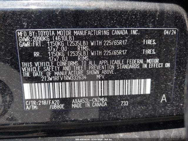 45534338 :رقم المزاد ، 2T3W1RFV1RW332634 vin ، 2024 Toyota Rav4 Xle مزاد بيع