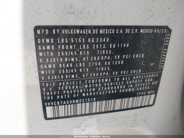 Продаж на аукціоні авто 2024 Volkswagen Tiguan 2.0t Se R-line Black, vin: 3VVCB7AX0RM021518, номер лоту: 45534362