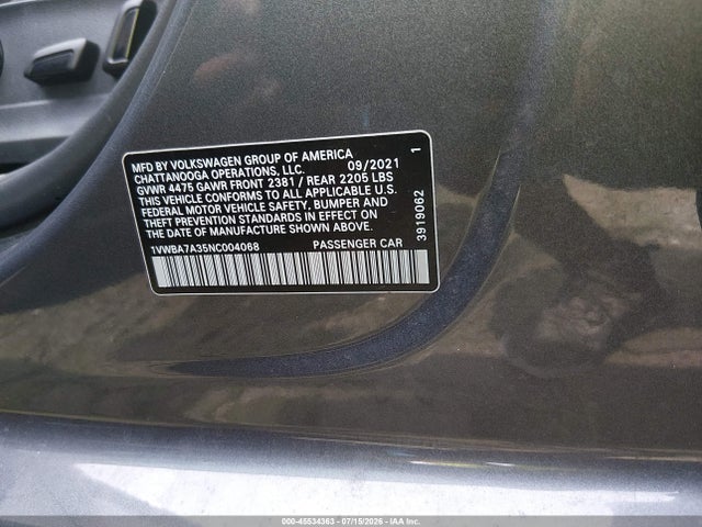 Продаж на аукціоні авто 2022 Volkswagen Passat 2.0t Limited Edition, vin: 1VWBA7A35NC004068, номер лоту: 45534363