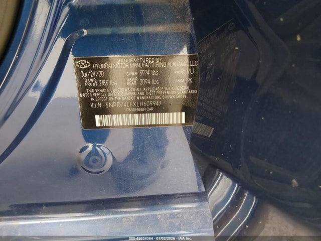 Продаж на аукціоні авто 2020 Hyundai Elantra Se, vin: 5NPD74LFXLH609947, номер лоту: 45534364