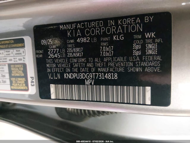 45534418 :رقم المزاد ، KNDPU3DG9T7314818 vin ، 2026 Kia Sportage Hybrid Lx مزاد بيع