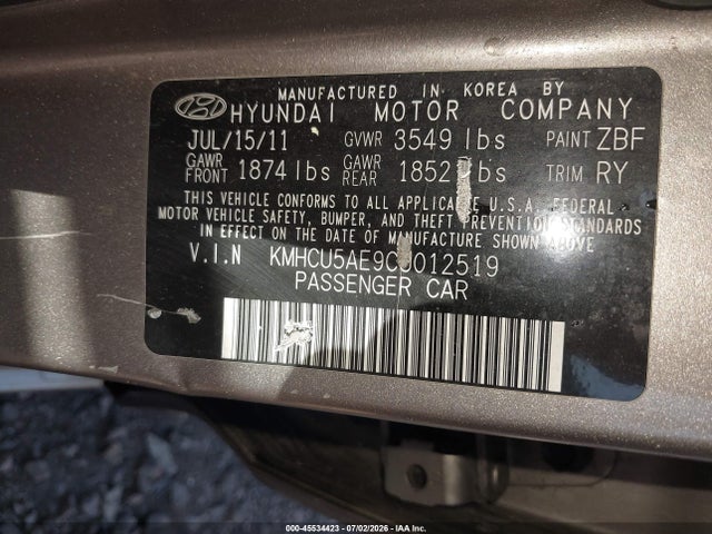 Aukcja sprzedaży 2012 Hyundai Accent Se, vin: KMHCU5AE9CU012519, numer aukcji: 45534423