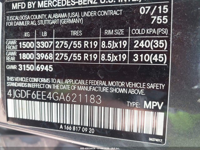 Aukcja sprzedaży 2016 Mercedes-benz Gl 450 4matic, vin: 4JGDF6EE4GA621183, numer aukcji: 45534426