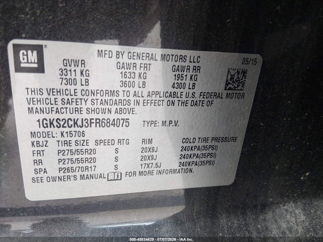 Продажа на аукционе авто 2015 Gmc Yukon Denali, vin: 1GKS2CKJ3FR684075, номер лота: 45534429