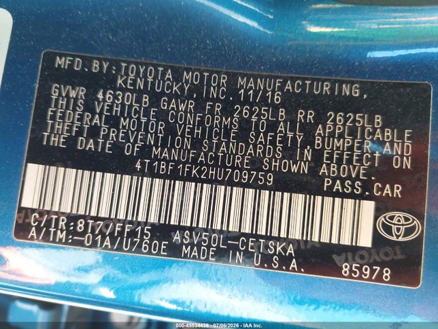 Toyota CAMRY SE 2017 4T1BF1FK2HU709759 Image 9