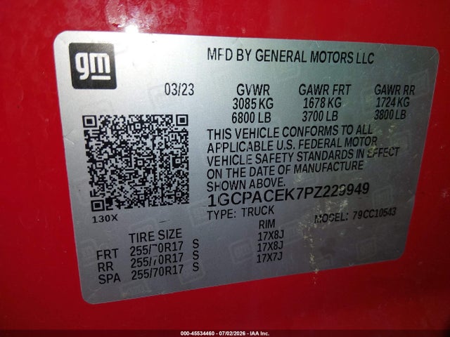 Продаж на аукціоні авто 2023 Chevrolet Silverado 1500 2wd  Short Bed Lt, vin: 1GCPACEK7PZ229949, номер лоту: 45534460