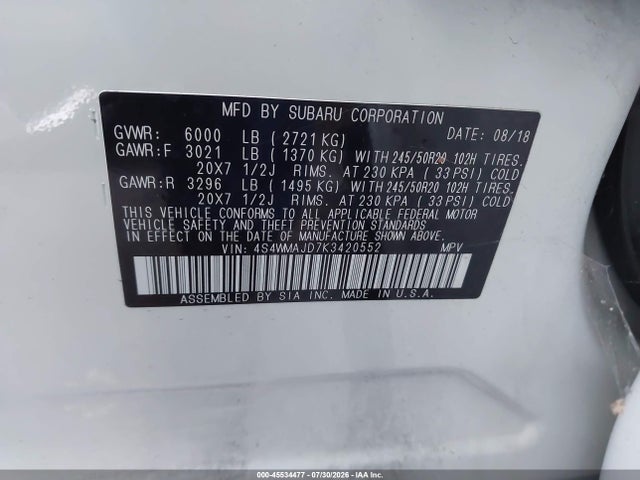 Subaru Ascent Limited 2019 4S4WMAJD7K3420552 Image 9