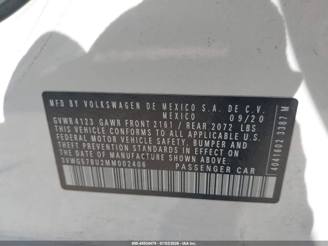 Продажа на аукционе авто 2021 Volkswagen Jetta 1.4t Sel Premium, vin: 3VWG57BU2MM002406, номер лота: 45534478