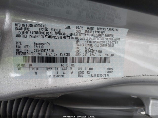 Aukcja sprzedaży 2015 Ford Focus Se, vin: 1FADP3K20FL310787, numer aukcji: 45534479