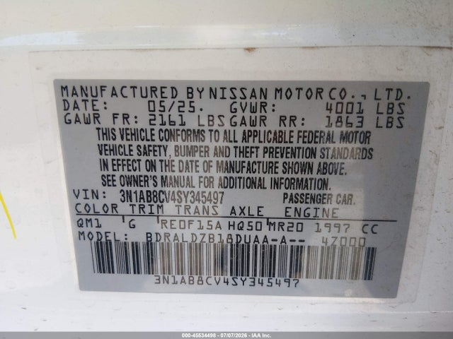 Nissan SENTRA SV 2025 3N1AB8CV4SY345497 Image 9